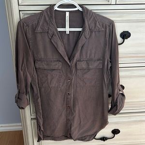 Babaton utility button up shirt, light brown, size XS